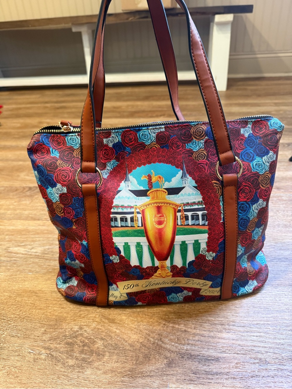 Kentucky Derby Trophy Print Shoulder Bag in Red, Blue & Brown OFFICIALLY LICENSE
